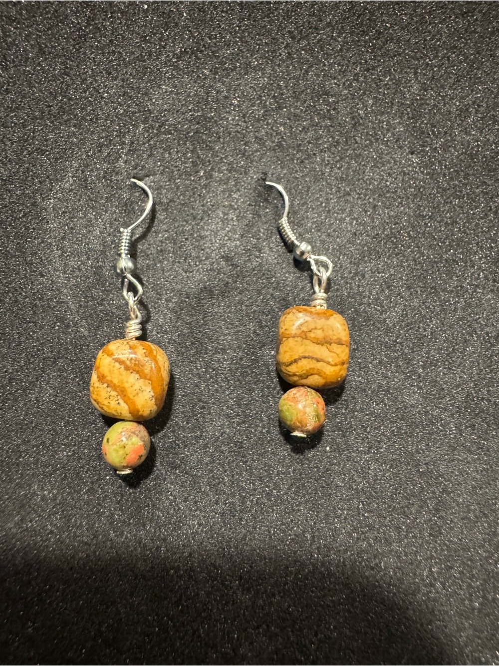 Handmade Pikachu Jasper and unakite Drop Earrings